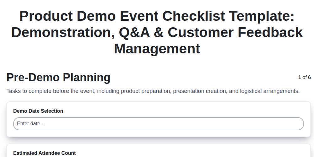 product demo event checklist template demonstration q a customer feedback management screenshot