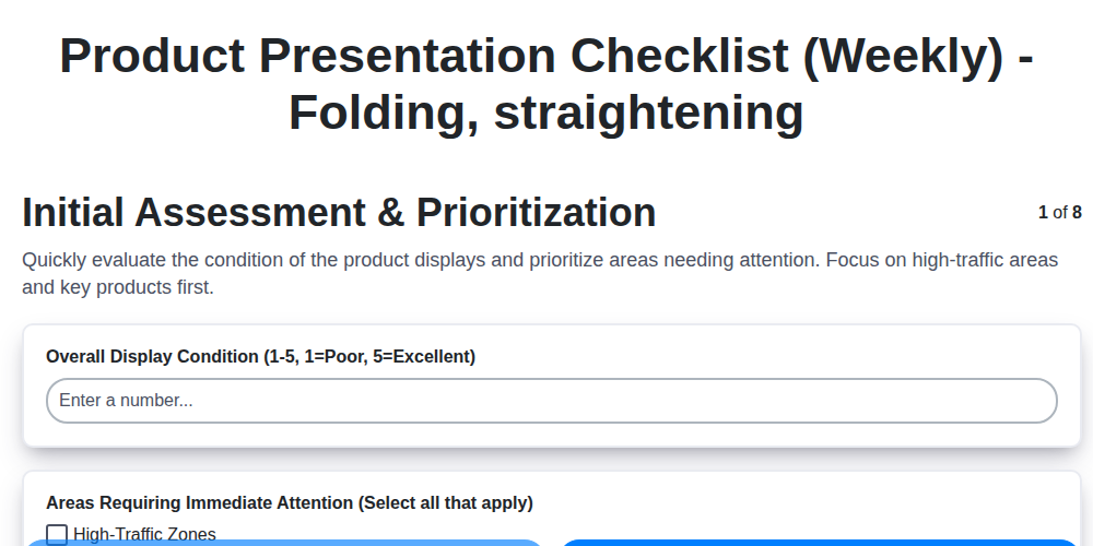 product presentation checklist weekly folding straightening screenshot