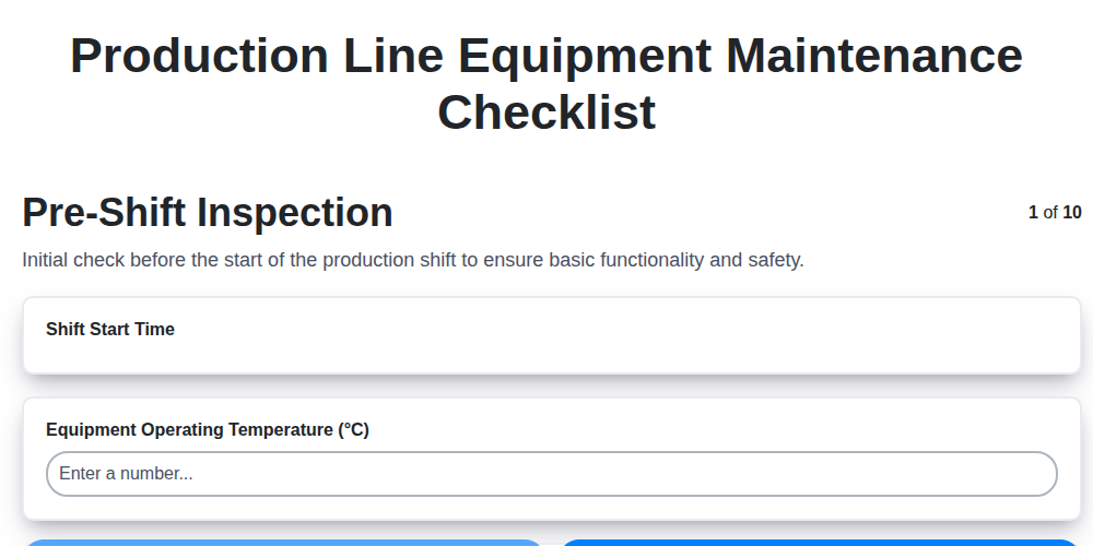 production line equipment maintenance checklist screenshot