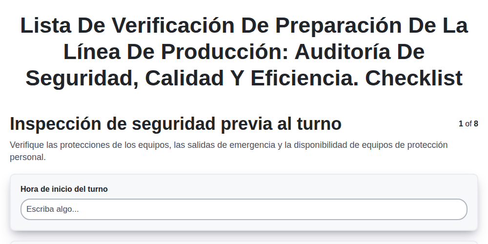 Lista de verificación de preparación de la línea de producción: Auditoría de seguridad, calidad y eficiencia. screenshot