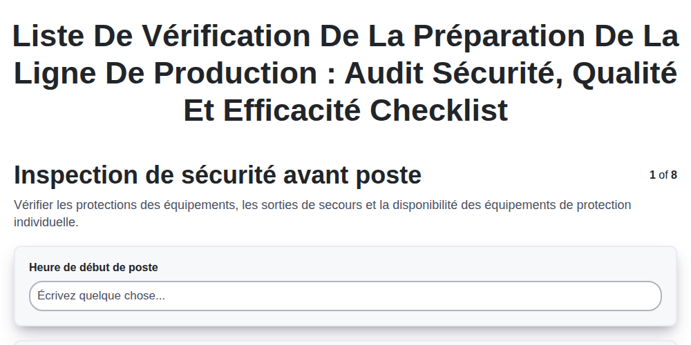 Liste de vérification de la préparation de la ligne de production : Audit Sécurité, Qualité et Efficacité screenshot