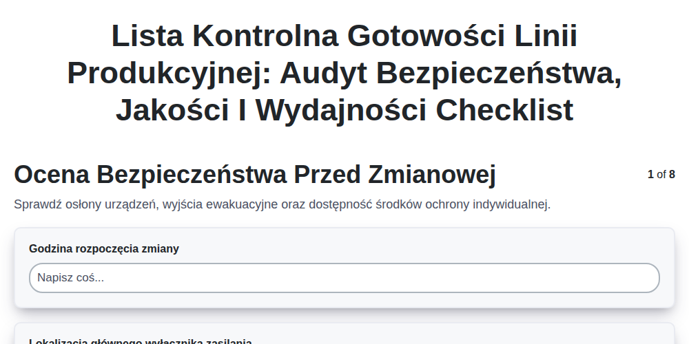 Lista kontrolna gotowości linii produkcyjnej: Audyt bezpieczeństwa, jakości i wydajności screenshot