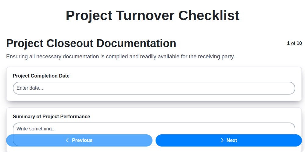 project turnover checklist screenshot