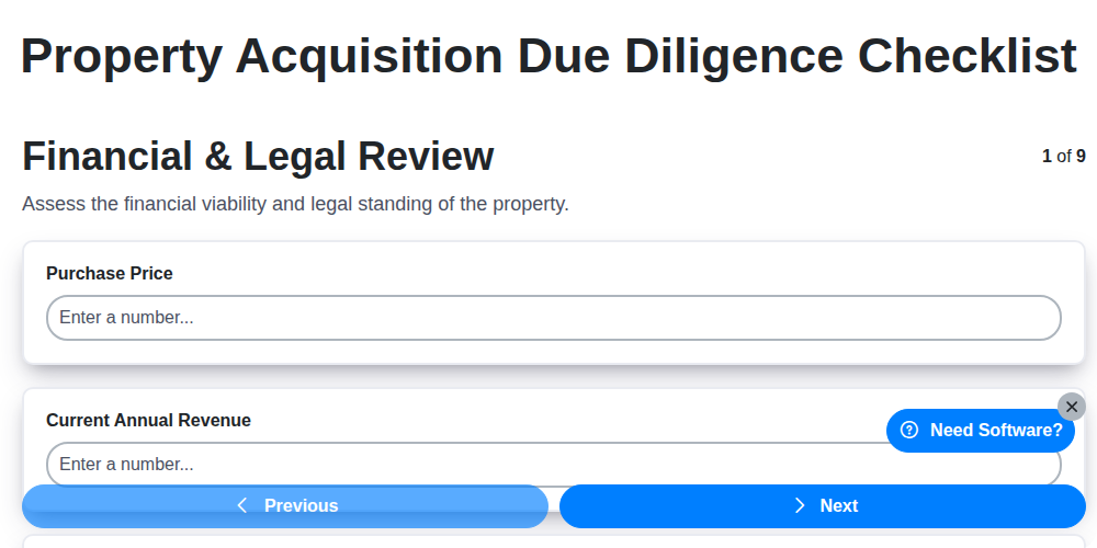 property acquisition due diligence checklist screenshot