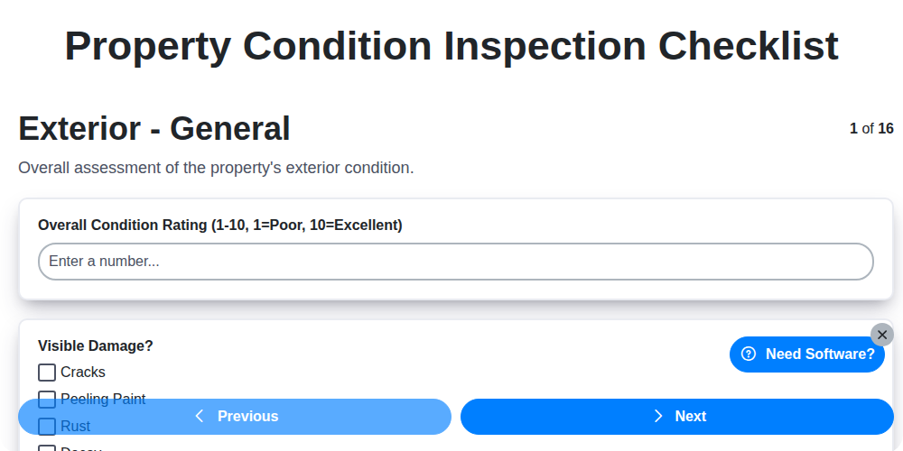 property condition inspection checklist screenshot