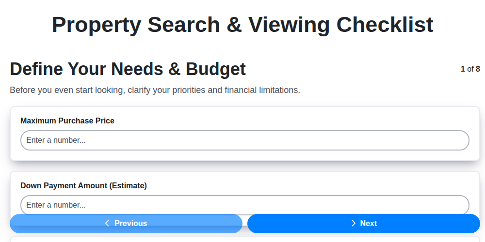 property search viewing checklist screenshot