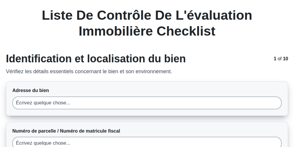 Liste de contrôle de l'évaluation immobilière screenshot