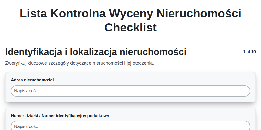Lista kontrolna wyceny nieruchomości
 screenshot
