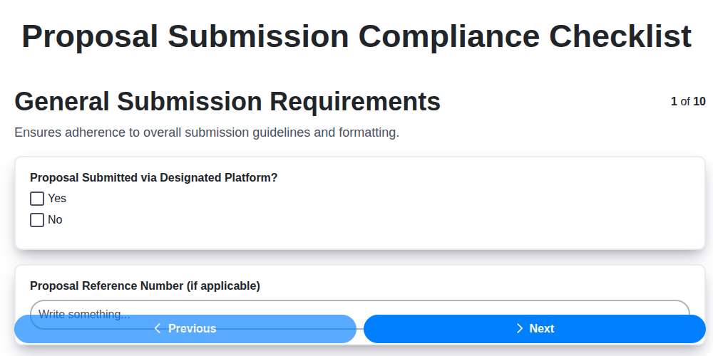 proposal submission compliance checklist screenshot