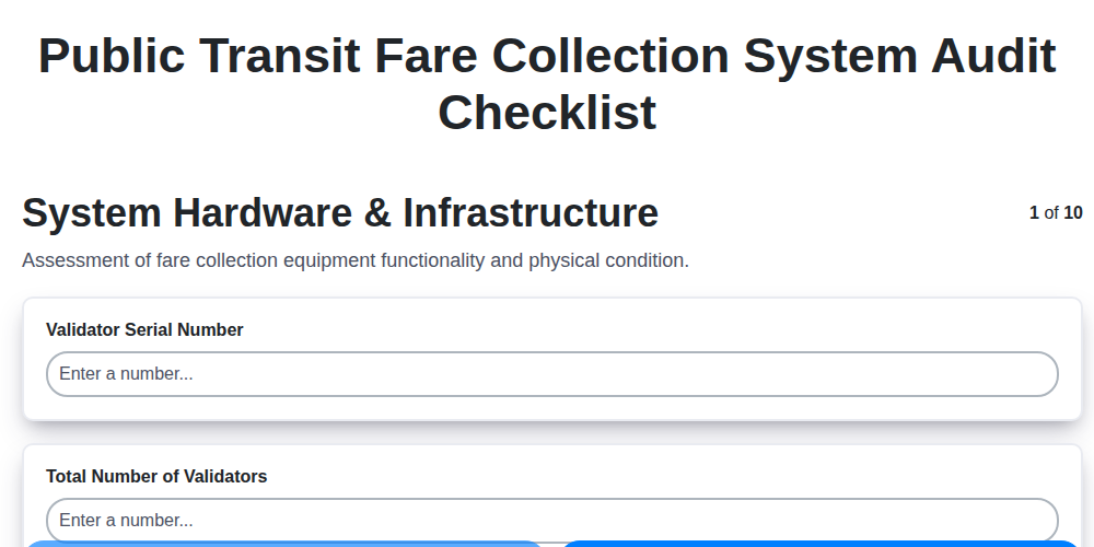 public transit fare collection system audit checklist screenshot