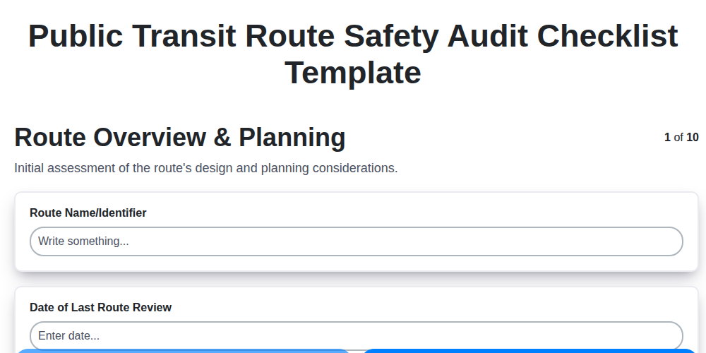 public transit route safety audit checklist template screenshot
