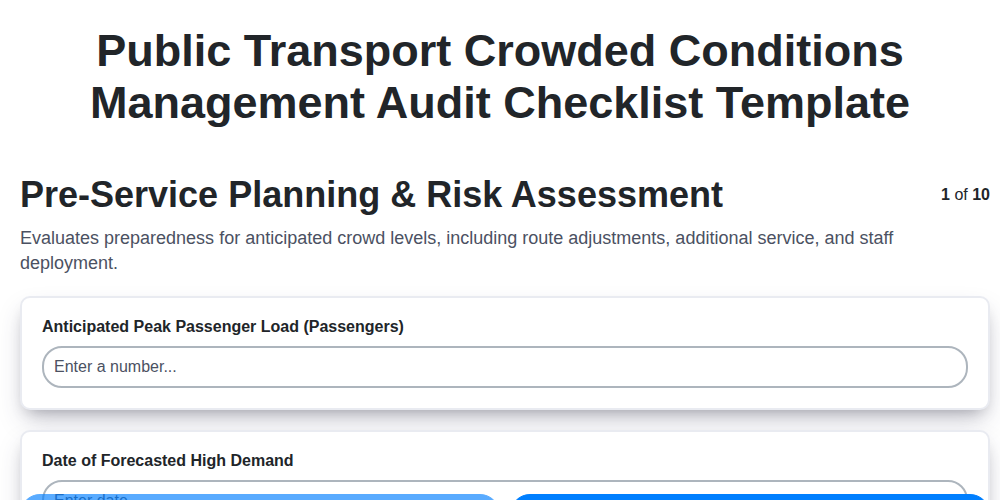 public transport crowded conditions management audit checklist template screenshot