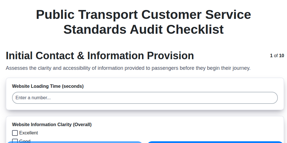 public transport customer service standards audit checklist screenshot