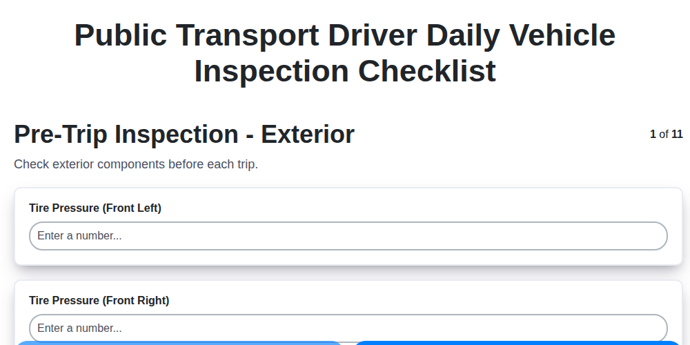 public transport driver daily vehicle inspection checklist screenshot