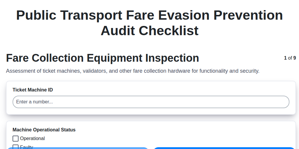 public transport fare evasion prevention audit checklist screenshot