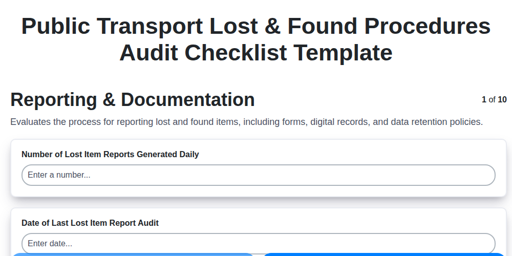 Public Transport Lost & Found Procedures Audit Checklist Template screenshot