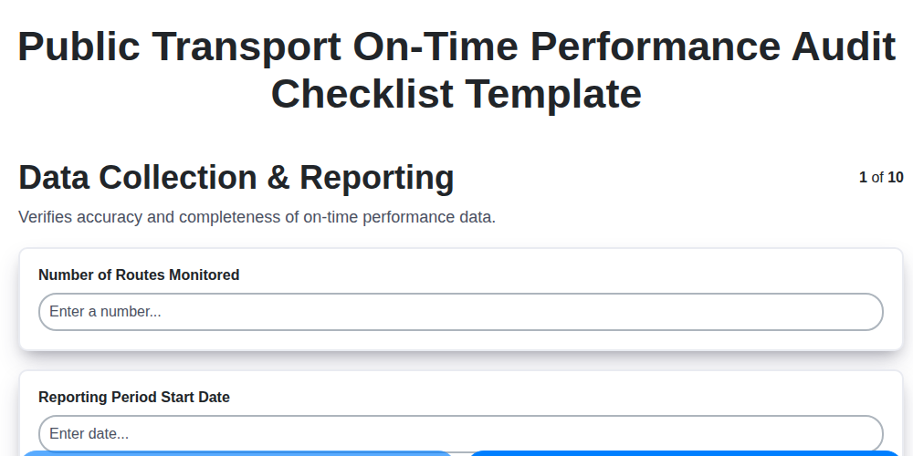public transport on time performance audit checklist template screenshot