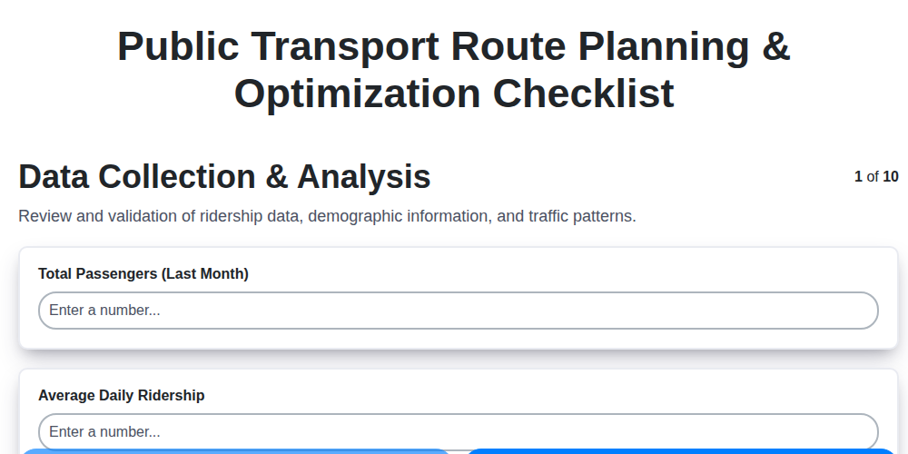 public transport route planning optimization checklist screenshot