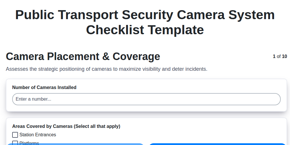 public transport security camera system checklist template screenshot