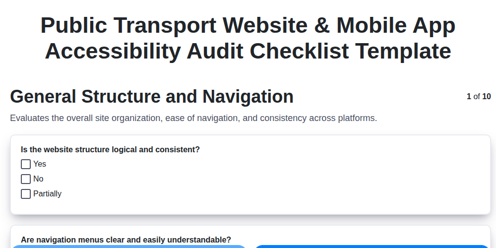 public transport website mobile app accessibility audit checklist template screenshot