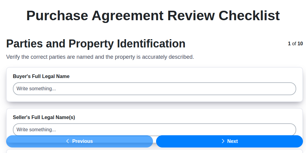purchase agreement review checklist screenshot