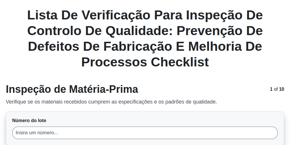 Lista de Verificação para Inspeção de Controlo de Qualidade: Prevenção de Defeitos de Fabricação e Melhoria de Processos screenshot