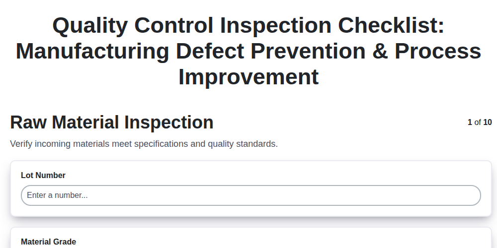 quality control inspection checklist manufacturing defect prevention process improvement screenshot