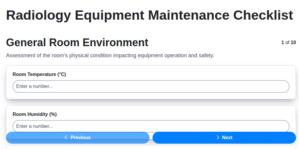 radiology equipment maintenance checklist screenshot