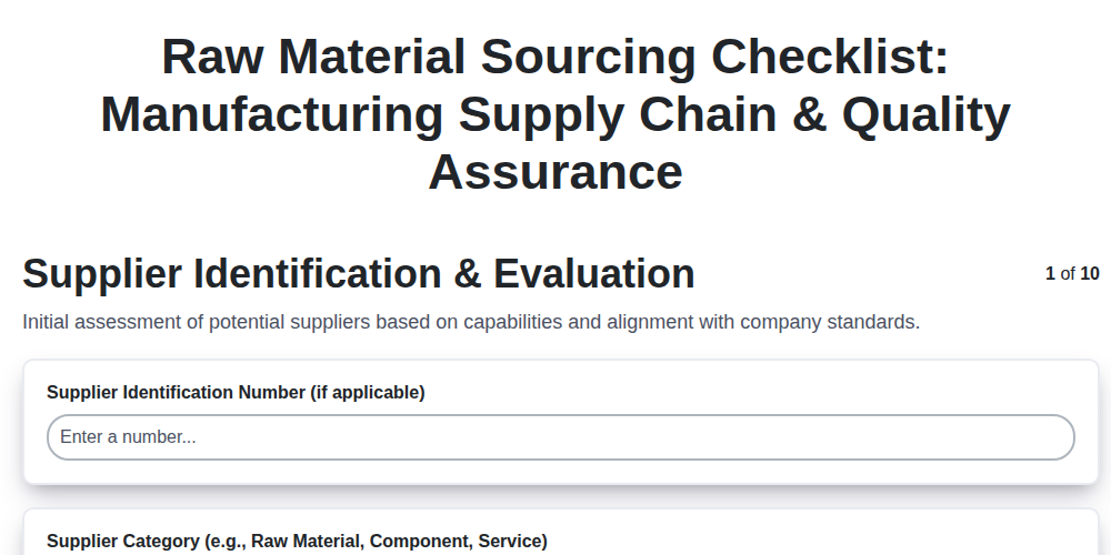 raw material sourcing checklist manufacturing supply chain quality assurance screenshot