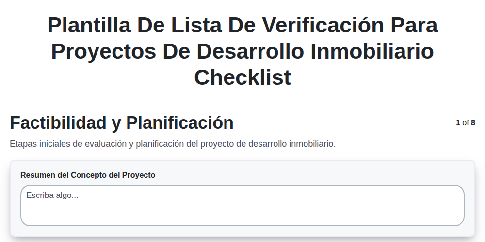 Plantilla de Lista de Verificación para Proyectos de Desarrollo Inmobiliario screenshot