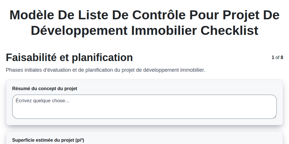 Modèle de liste de contrôle pour projet de développement immobilier screenshot