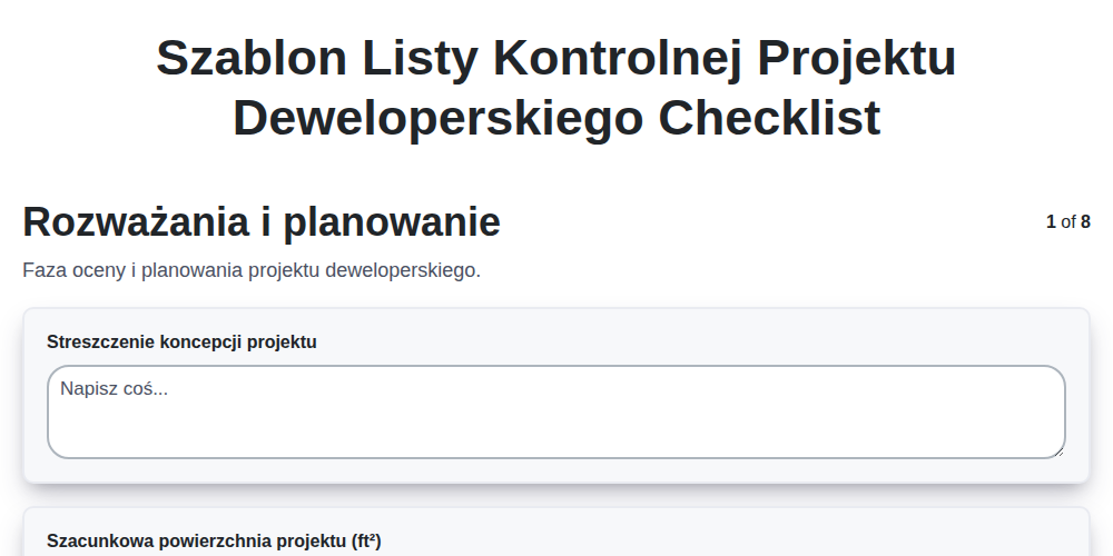 Szablon listy kontrolnej projektu deweloperskiego screenshot