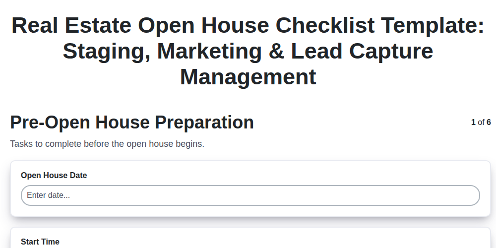 real estate open house checklist template staging marketing lead capture management screenshot