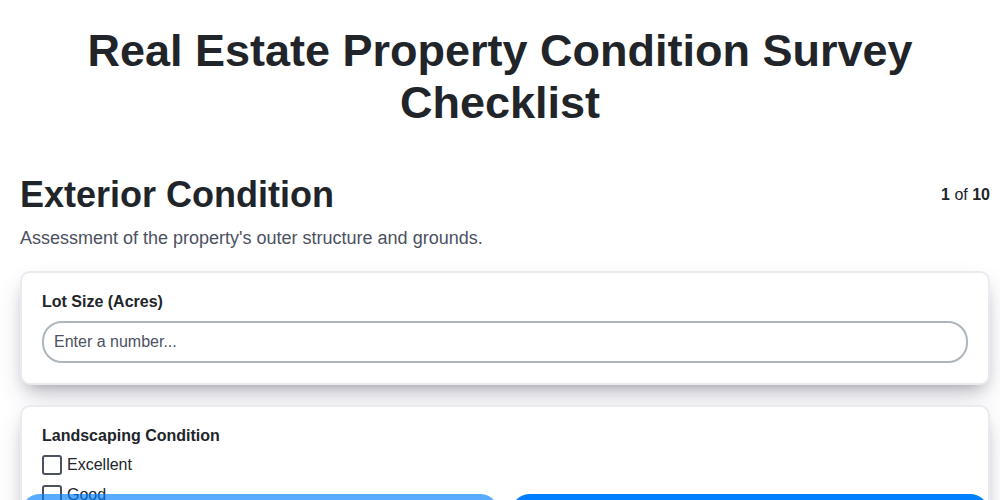 real estate property condition survey checklist screenshot