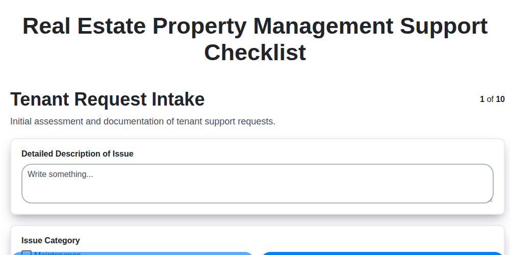 real estate property management support checklist screenshot