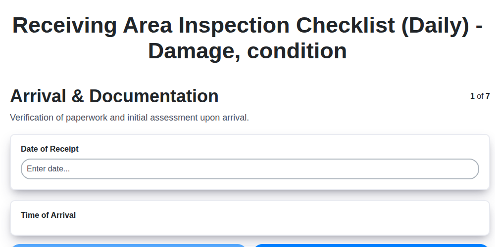 receiving area inspection checklist daily damage condition screenshot