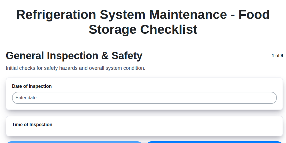 refrigeration system maintenance food storage checklist screenshot