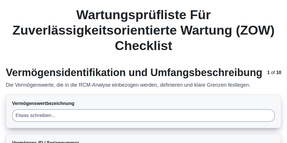 Wartungsprüfliste für Zuverlässigkeitsorientierte Wartung (ZOW)