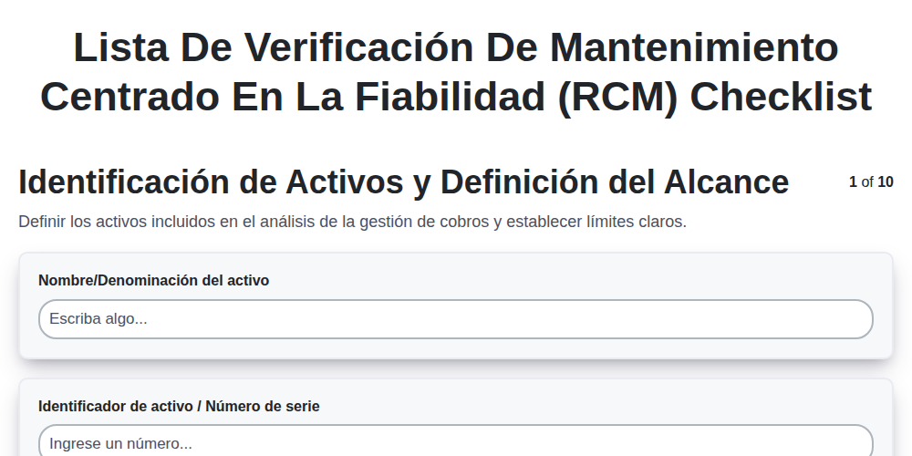 Lista de Verificación de Mantenimiento Centrado en la Fiabilidad (RCM)