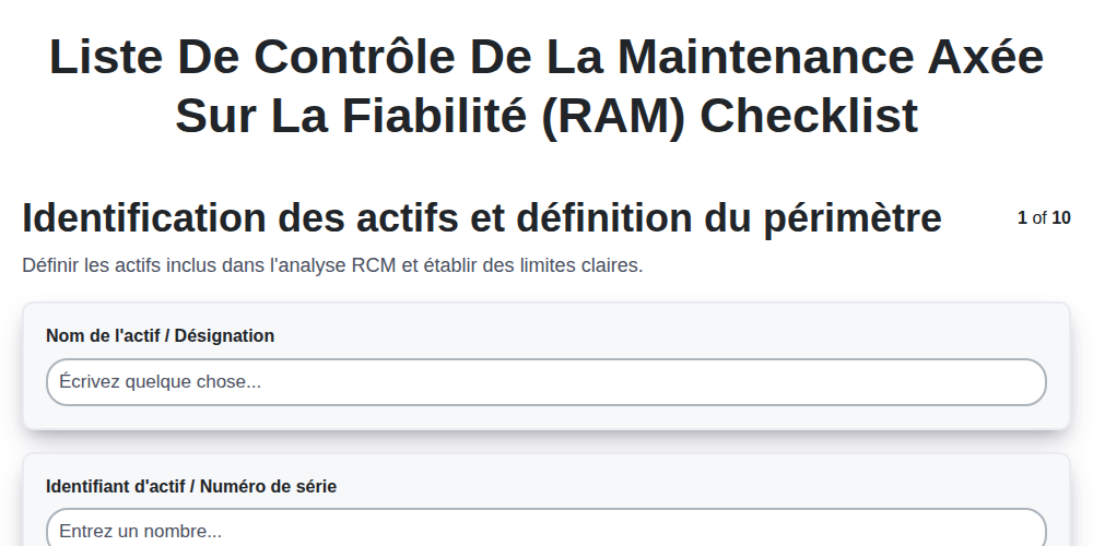 Liste de contrôle de la maintenance axée sur la fiabilité (RAM)