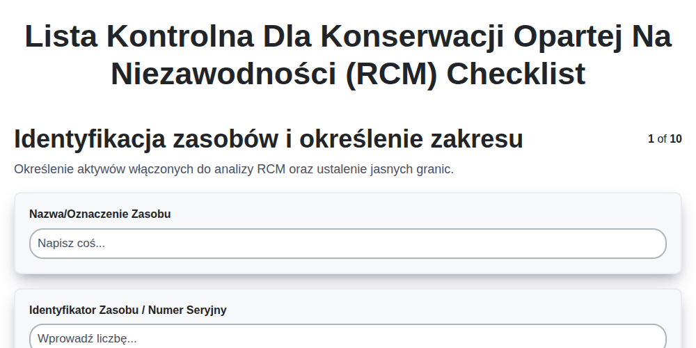 Lista kontrolna dla konserwacji opartej na niezawodności (RCM)
