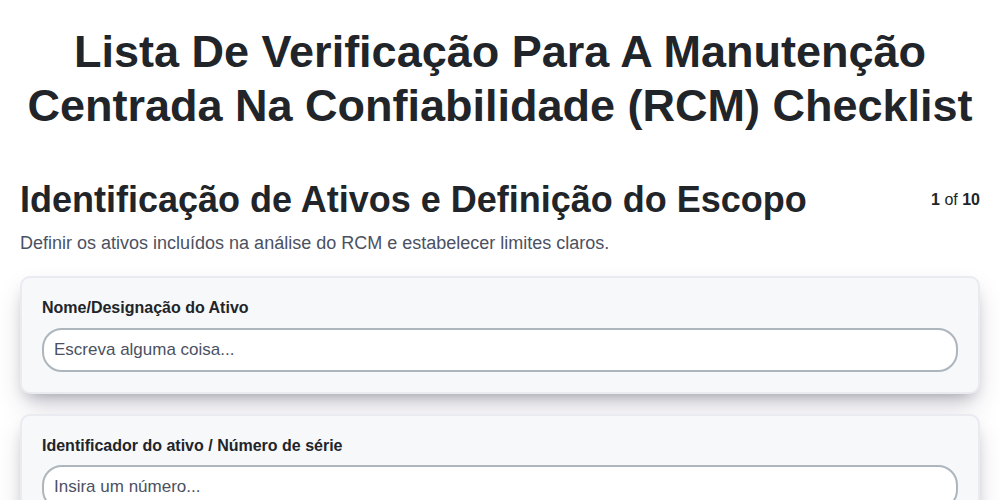 Lista de verificação para a manutenção centrada na confiabilidade (RCM)