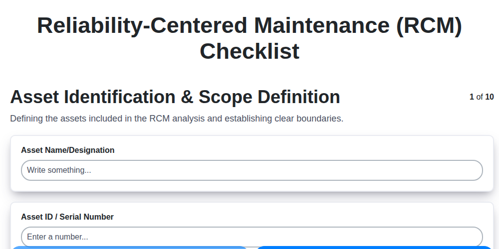 reliability centered maintenance rcm checklist screenshot