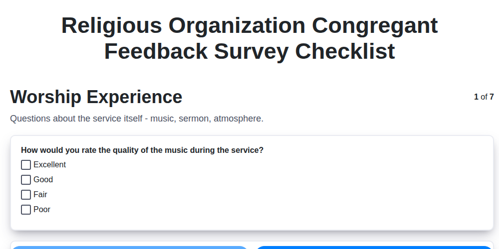 religious organization congregant feedback survey checklist screenshot