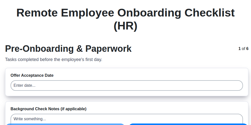 remote employee onboarding checklist hr screenshot