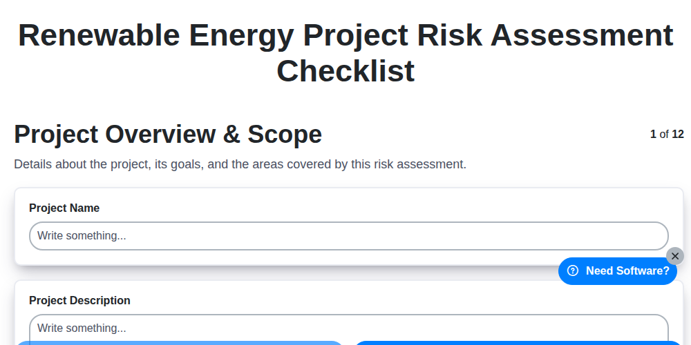 renewable energy project risk assessment checklist screenshot