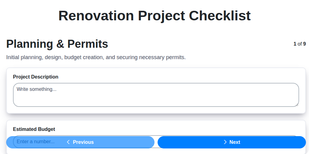 renovation project checklist screenshot