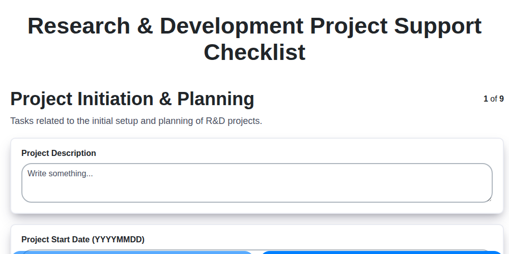 research development project support checklist screenshot