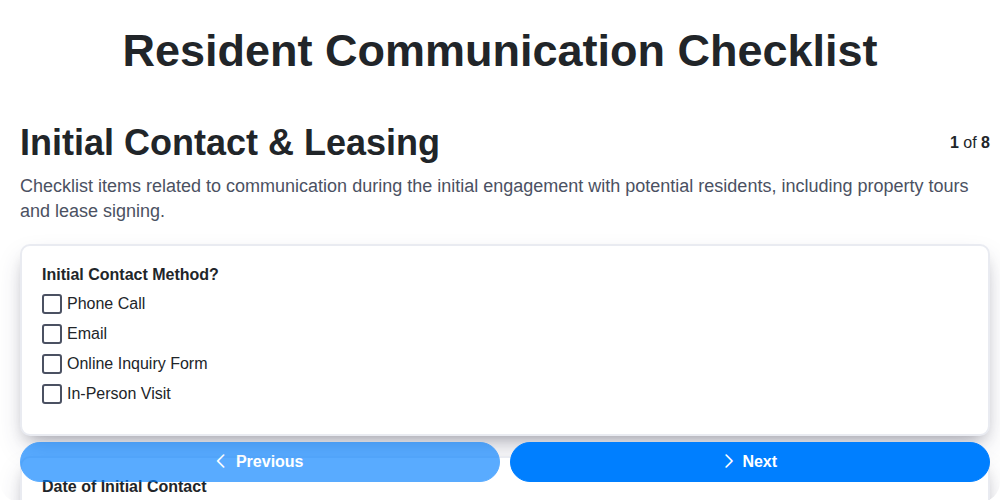 resident communication checklist screenshot