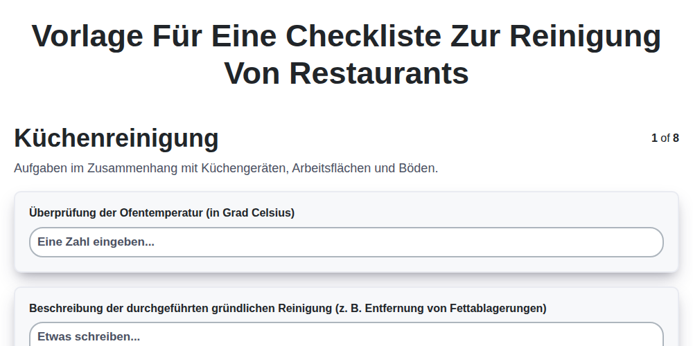 Vorlage für eine Checkliste zur Reinigung von Restaurants screenshot